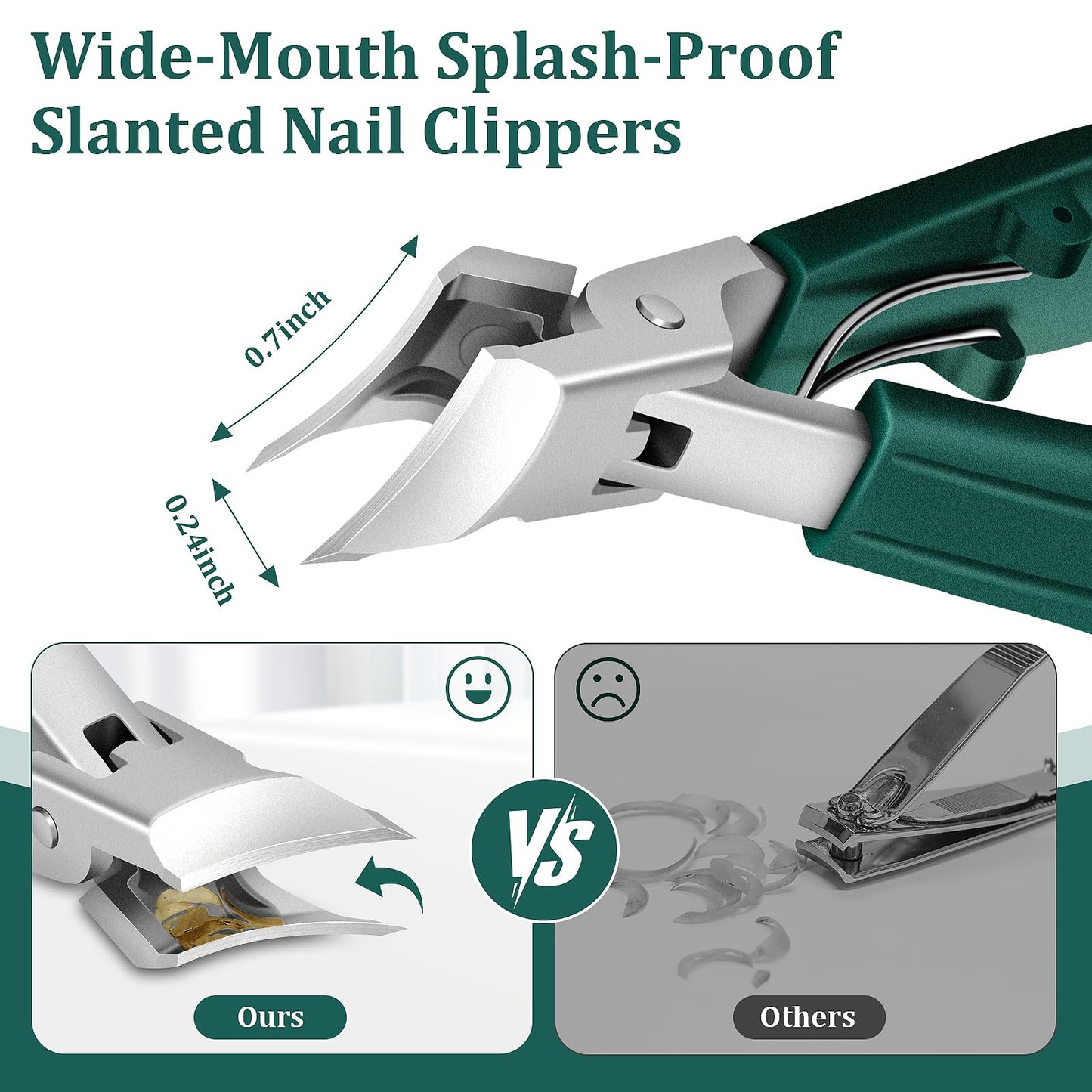 Eagle Beak Beveled Nail Clippers, Upgrade Stainless Steel Wide Jaw Opening Anti-Splash Nail Clipper Set of 3-Piece, Long Handle Angled Head Toenail Beauty and Personal Care Xeaejex