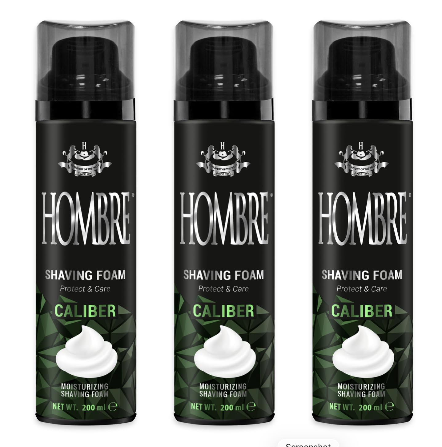 HOMBRE Caliber Shave Foam for Men - Fougère Marine Woody Scent - Intense Masculine Finish - Aluminum-Free Formula 200 ml (Pack of 3) Beauty and Personal Care HOMBRE