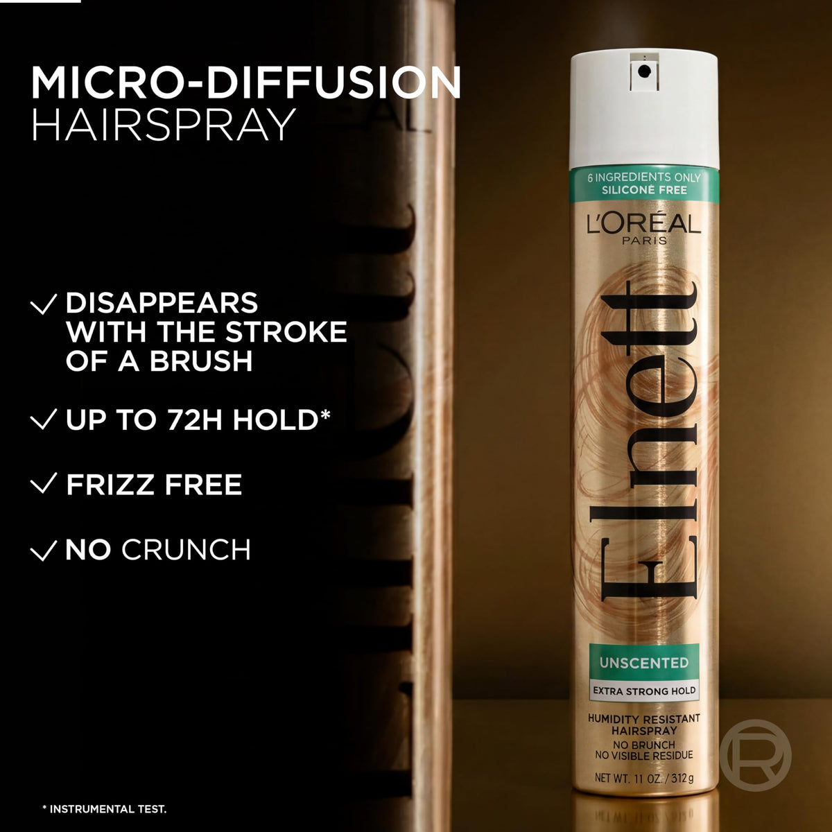 L'Oreal Paris Elnett Unscented Hairspray, up to 72-Hour Extra Strong Hold Formula with Humidity Resistant Frizz Control, Hairspray with Soft