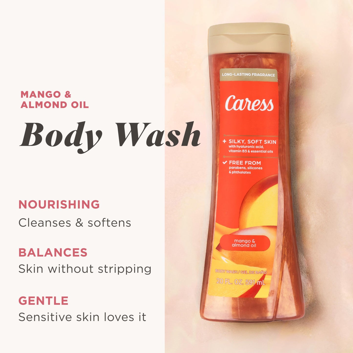 Caress Mango & Almond Oil Body Wash, 20 fl oz, 4 Pack Beauty & Personal Care Caress