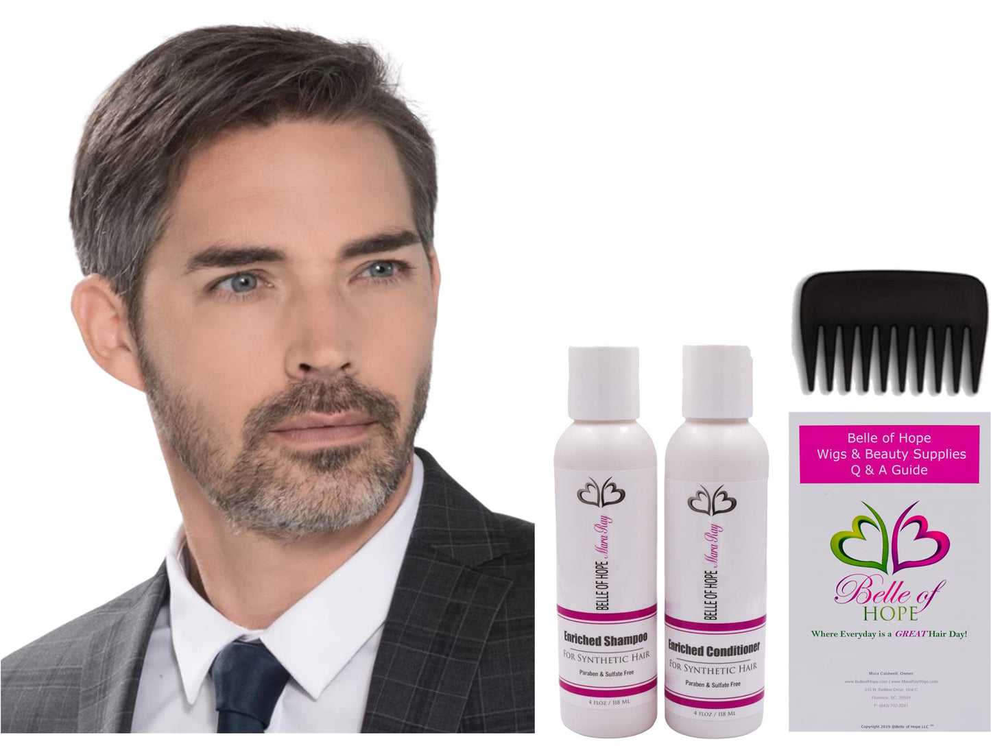 JAY Lace Front 100% Hand-Tied Heat Friendly Synthetic Toupet by Ellen Wille, 5PC Bundle: Toupet, 4oz Mara Ray Luxury Shampoo & Conditioner, Comb Beauty & Personal Care Belle of Hope Mara Ray