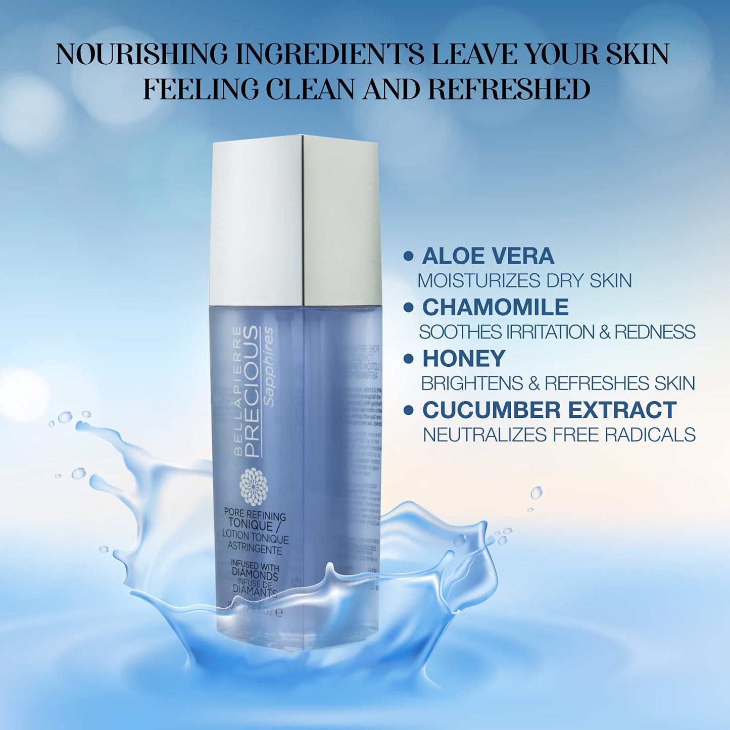 Bellapierre Precious Sapphires Diamond-Infused Pore Refining Tonique | All Natural Toner Gently Removes Makeup & Residue | Chamomile, Honey, Beauty & Personal Care bellapierre