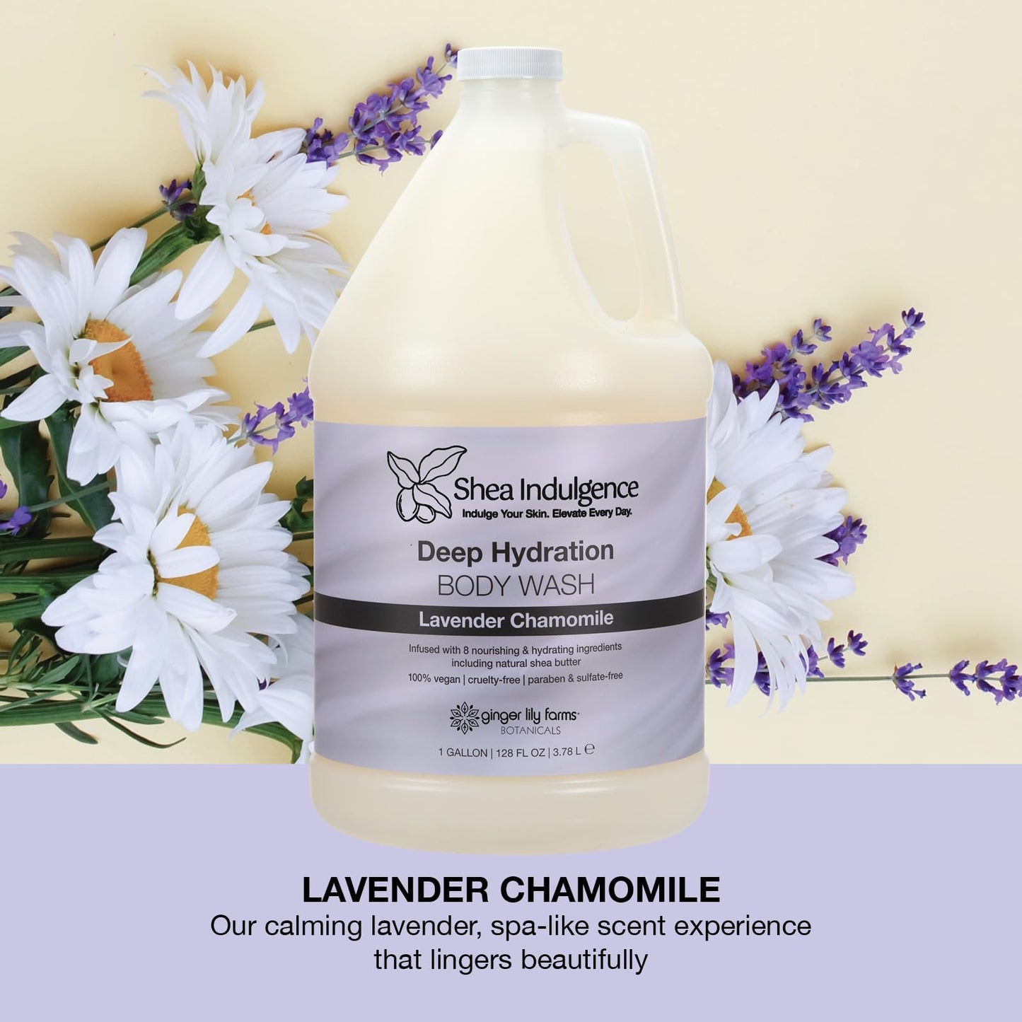 Ginger Lily Farms Botanicals Shea Indulgence Deep Hydration Body Wash, 100% Vegan & Cruelty-Free, Lavender Chamomile Scent, 1 Gallon (128 fl oz) Beauty & Personal Care Ginger Lily Farms