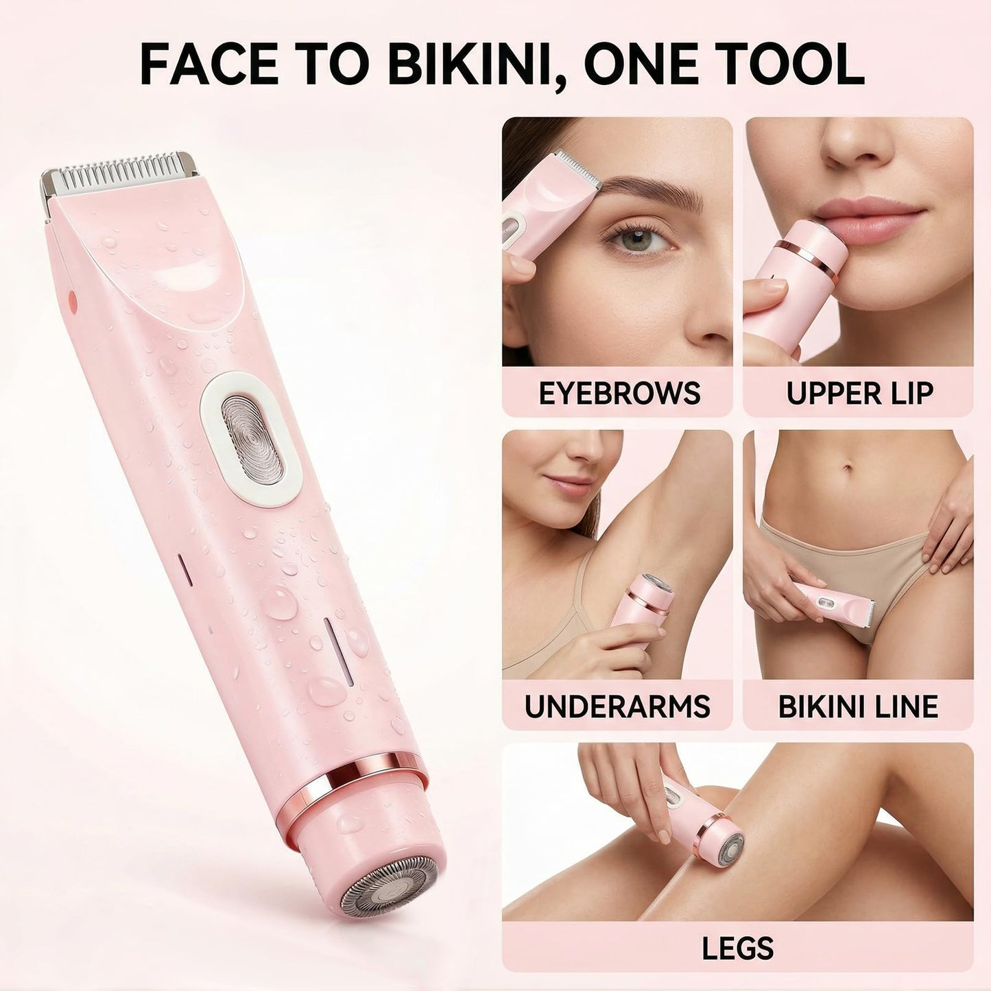 VELOZ 2-in-1 Bikini Trimmer for Women, Dual Head Electric Razor for Bikini Line, Face, Legs & Underarms, IPX7 Waterproof Cordless Shaver for Wet & Dry Beauty and Personal Care VELOZ