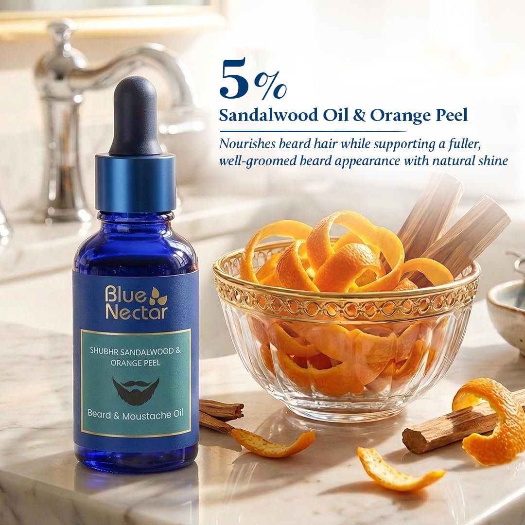 Blue Nectar Beard Oil for Men, Natural Moustache and Beard Growth Oil and Beard Softener for softer, helps in dandruff contains Sandalwood & Orange Beauty and Personal Care Blue Nectar