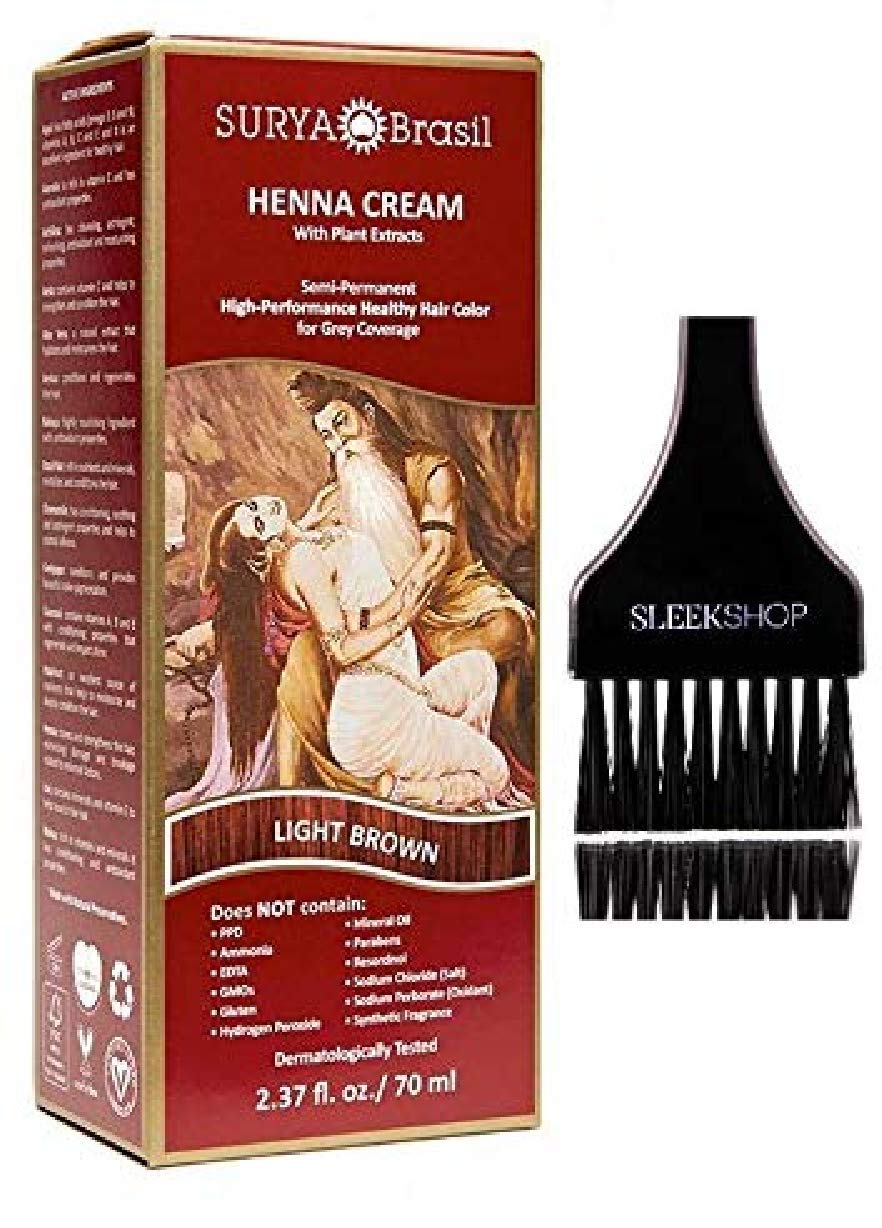 Surya Brasil All Natural HENNA Hair Color CREAM Plant Extracts, Semi-Permanent for Grey Coverage (with Brush) Brazil (LIGHT BROWN) Beauty & Personal Care Surya Brasil