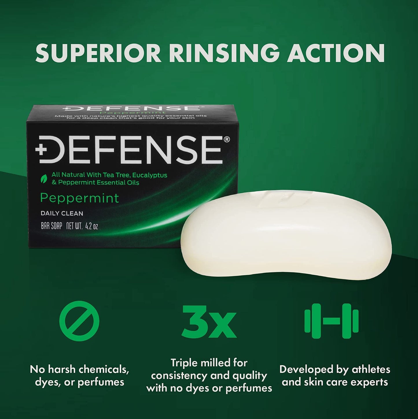 Defense Soap All Natural Peppermint Bar Soap for Men | Made by Wrestlers with Tea Tree Oil & Eucalyptus Oil to Promote Healthy Skin Beauty & Personal Care Defense Soap