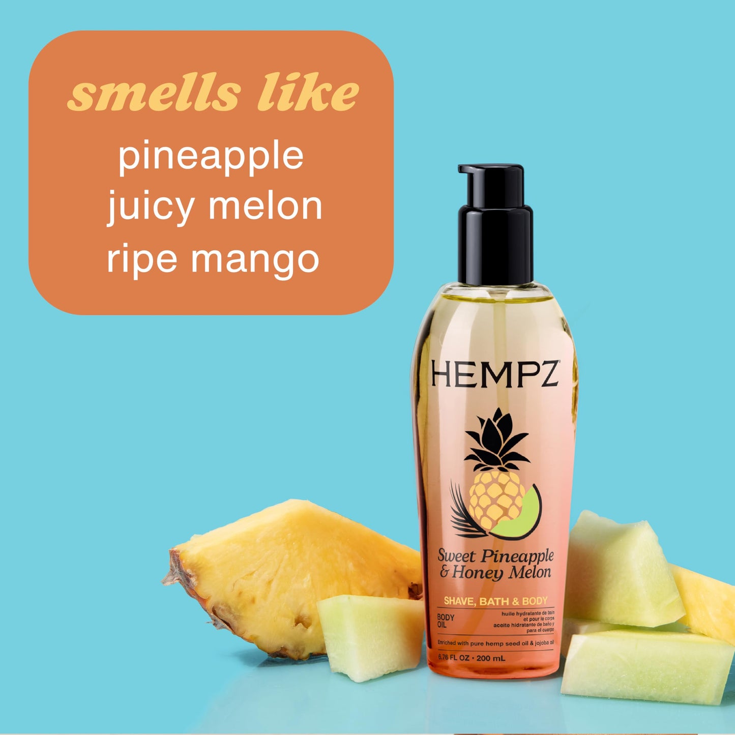Hempz Sweet Pineapple & Honey Melon Herbal Hydrating Multi-Purpose Body Oil for Body - Moisturizing Bath, Shower, or Shaving Oil for Dry or Sensitive Beauty and Personal Care Hempz