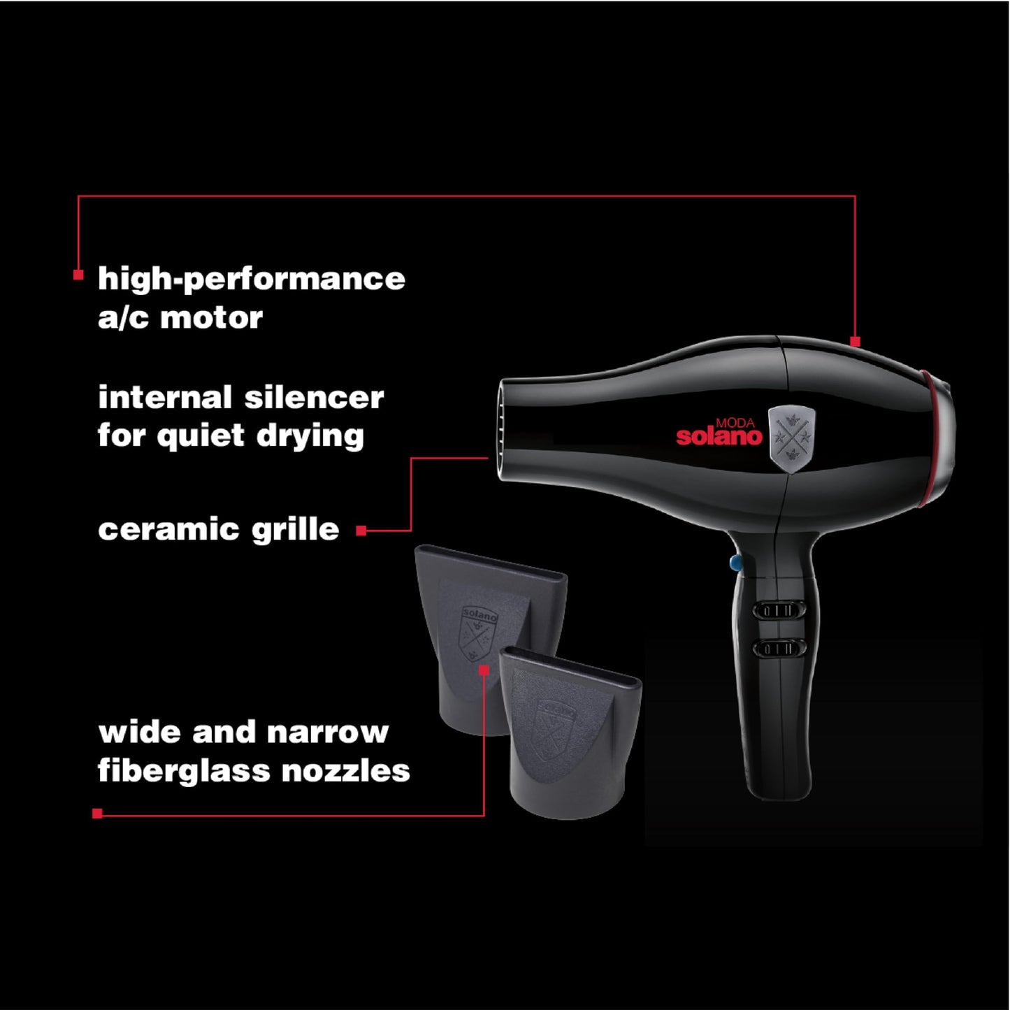 Solano Moda Fast Drying 2-Speed Ionic Hair Dryer | 1750 Watt + Internal Silencer + Far Infrared Heat| Smoothing Without Sacrificing Body or Bounce | Beauty & Personal Care Solano