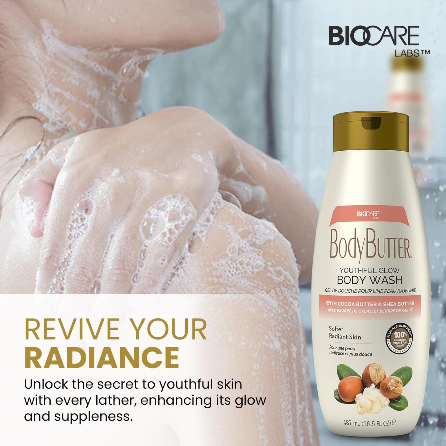 Biocare Youthful Glow Body Wash Infused with Cocoa & Shea Butter, Intensive Moisture, Nourished, Soft Body Wash - 16.5 oz Beauty & Personal Care Biocare