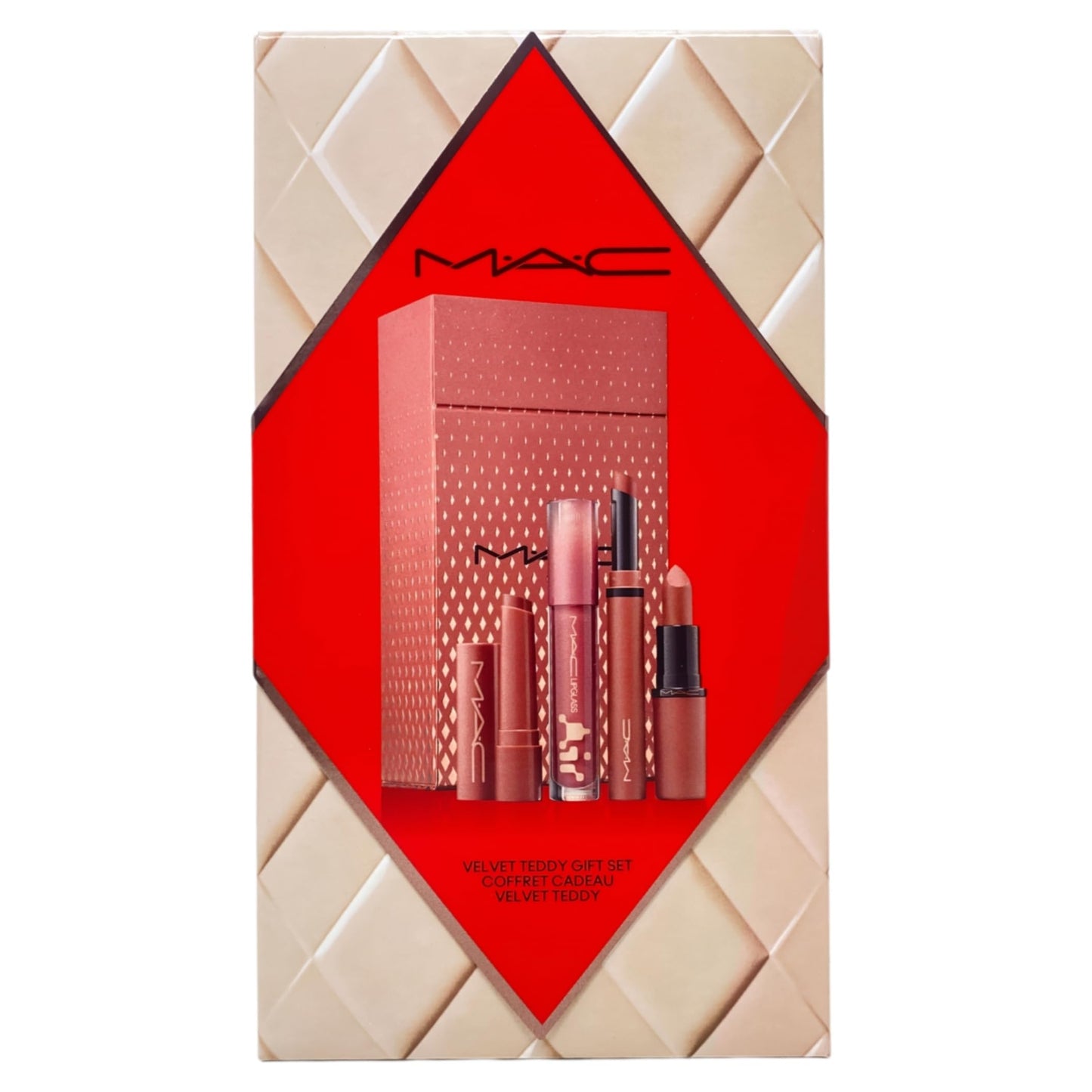 MAC M·A·C Cosmetics Holiday Exclusive Velvet Totally Teddy Lip 4-Piece Kit - Satin Lipstick, Plumping Gloss Stick, Slim Lipstick and Lip Gloss Beauty & Personal Care MAC