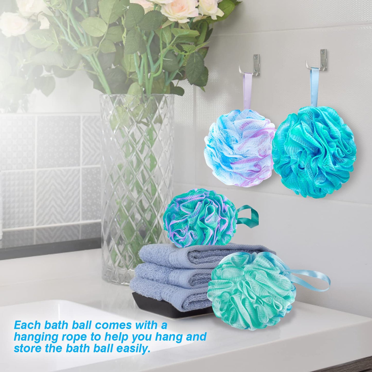 Yimingbuty 4 Pack Bath Shower Loofah Sponge, 75g Mesh Pouf Shower Ball, Exfoliating Body Scrubber for Silky Skin Body Washing, Flower Color, White Beauty and Personal Care YGACHE