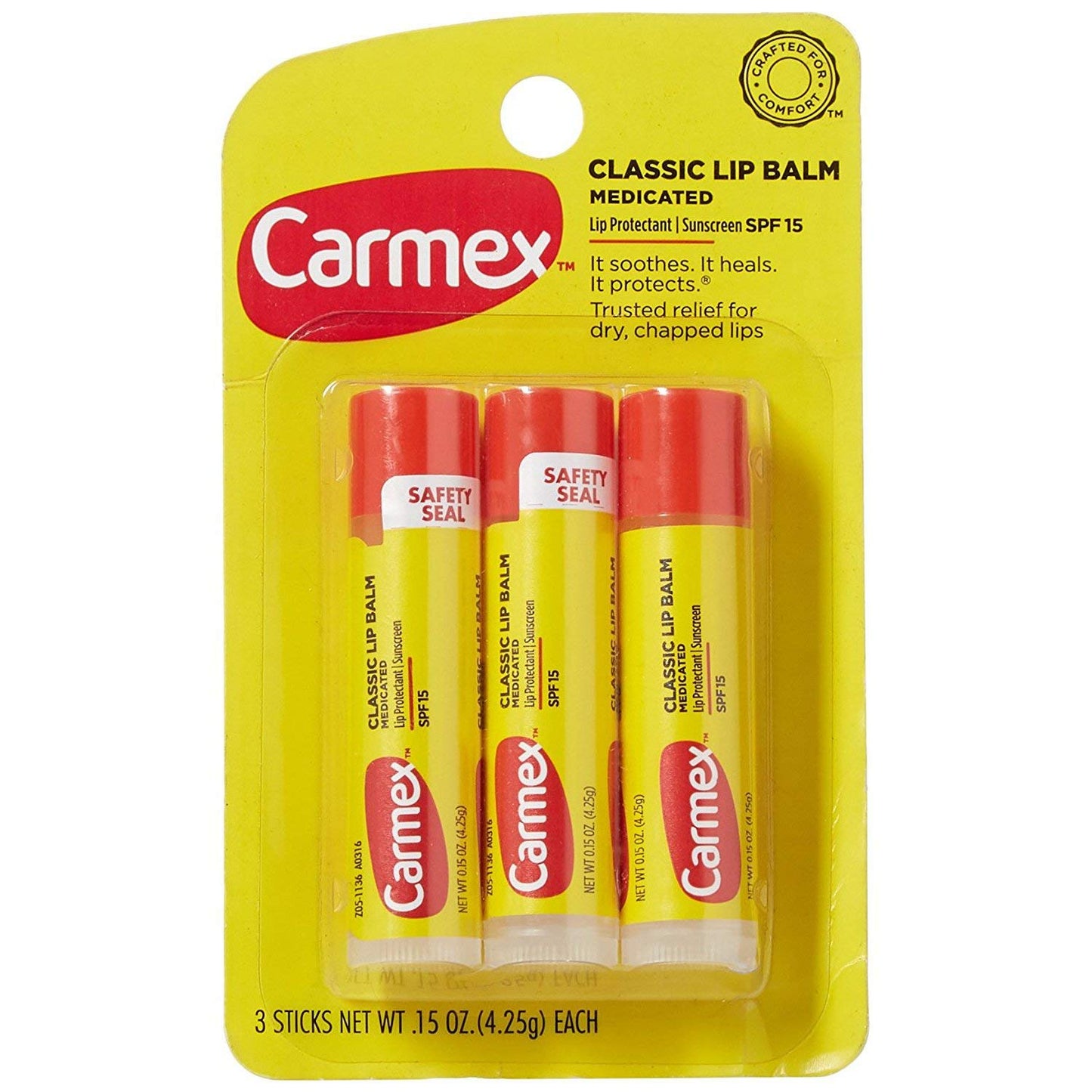 Carmex Classic Lip Balm Original 0.15oz, 3 Sticks (0.15 Ounce, 3 Count, pack of 1) Beauty and Personal Care Carmex