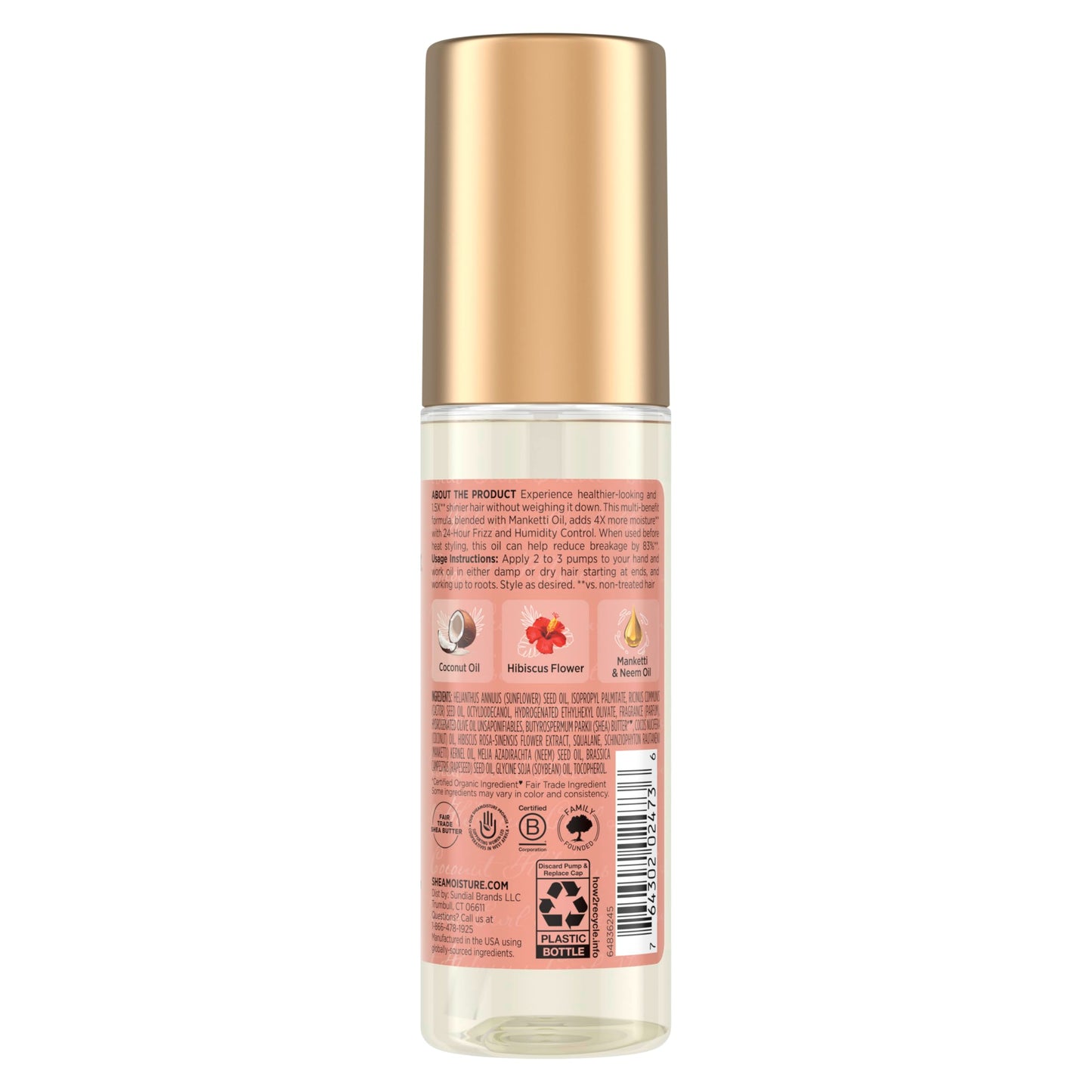 Shea Moisture Coconut & Hibiscus Smooth & Shine Oil Coconut & Hibiscus Softens And Hydrates Hair With Manketti And Coconut Oil For A Lightweight Beauty and Personal Care Shea Moisture