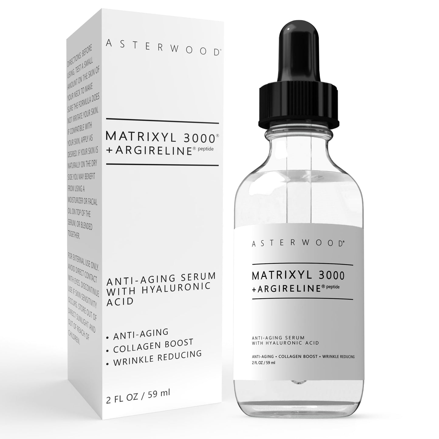 Asterwood Matrixyl 3000 + Argireline Serum with Hyaluronic Acid - Anti-Aging, Wrinkle Reducing, Collagen Boosting - Fragrance-Free - 2 Fl Oz Beauty & Personal Care Asterwood