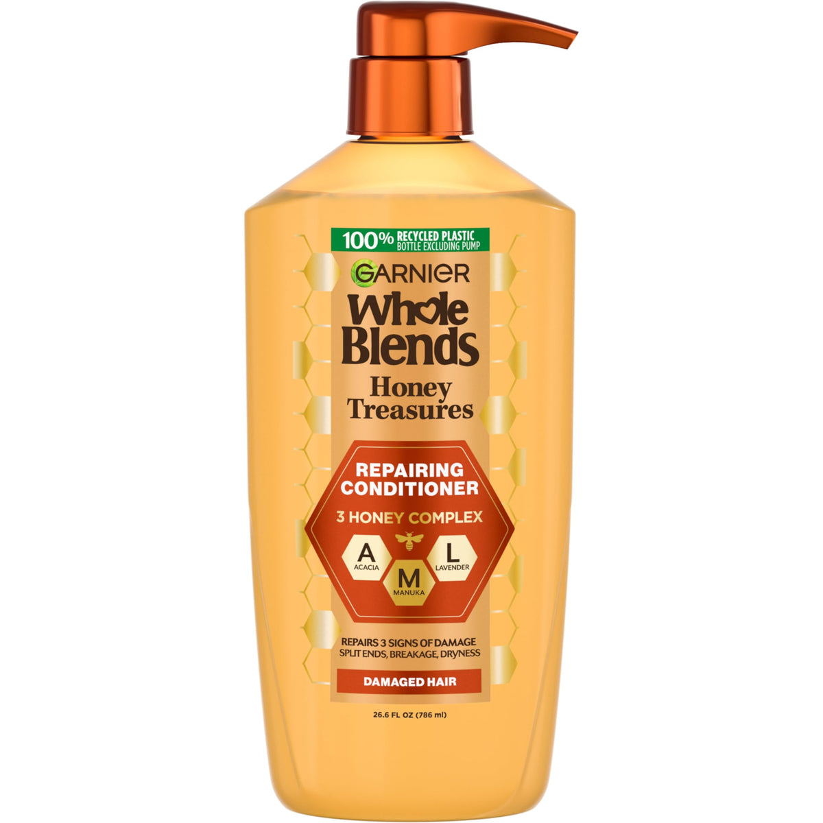 Garnier Whole Blends Honey Treasures Repairing Conditioner, Hair Repair Formula for Dry, Damaged Hair with Acacia, Manuka, and Lavender Honeys, 26.6
