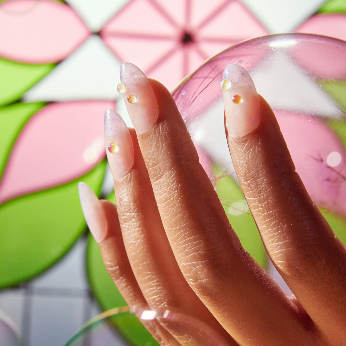 KISS X WICKED: FOR GOOD Press On Nails, ‘Bubble Of Brilliance’, Purple, Medium Oval, Waterproof, Chip Proof, Smudge Proof, 28 Fake Nails, Pink Gel