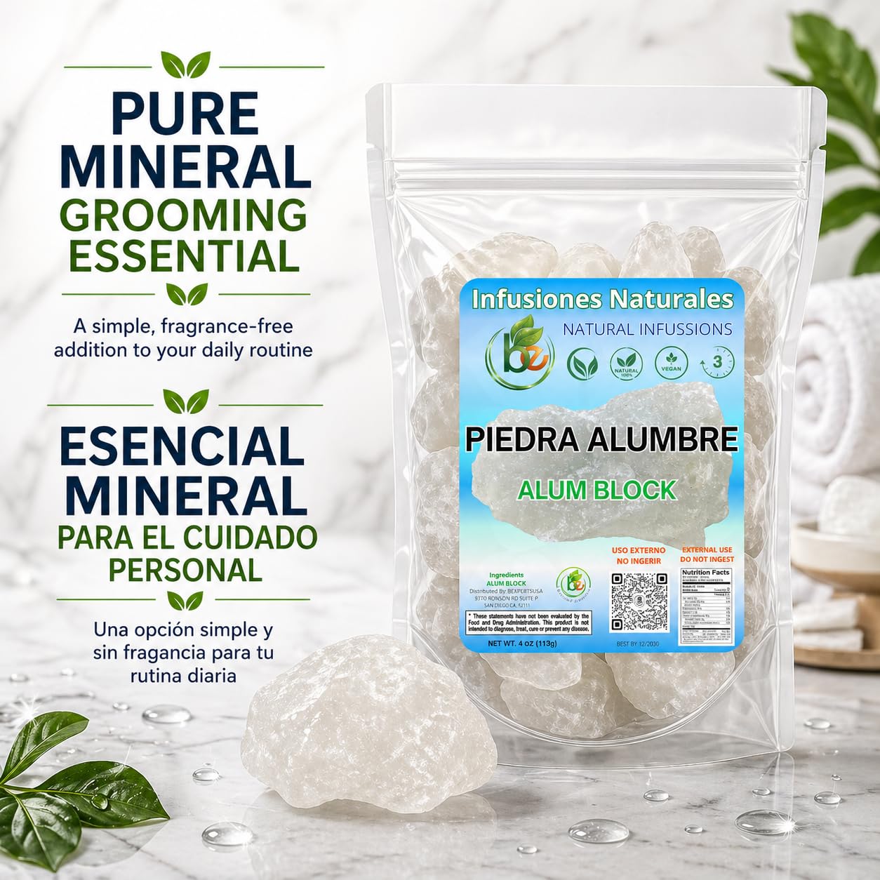 Alum Stone (Piedra de Alumbre) - 4 oz - Multi-Purpose Crystal for Skin Care and Healing - Natural Deodorant & Antiperspirant - Shaving Stone: Beauty and Personal Care B-Experts