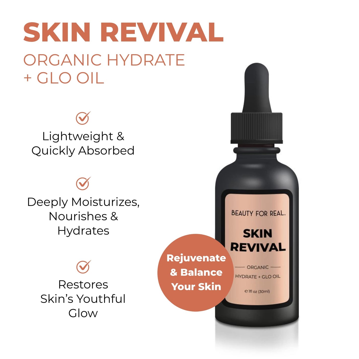 Beauty For Real Skin Revival Hydrate + Glo Oil - Luxury Face Oil - Reduces the Appearance of Fine Lines & Wrinkles - Hydrates, Soothes & Restores Beauty & Personal Care Beauty For Real