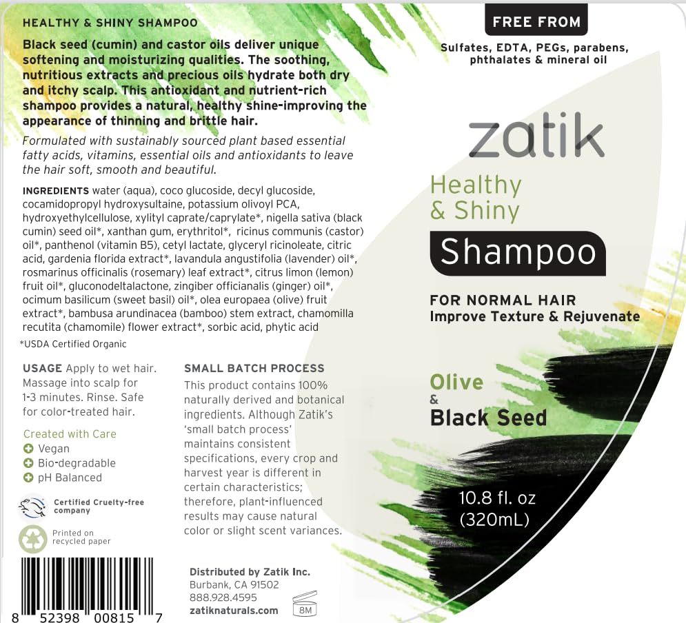 Zatik Naturals - Healthy & Shiny Shampoo + Conditioner Set with Olive and Black Seed, Voluminizing and Safe for Color Treated Hair - One of Each 10.80 Beauty & Personal Care Zatik