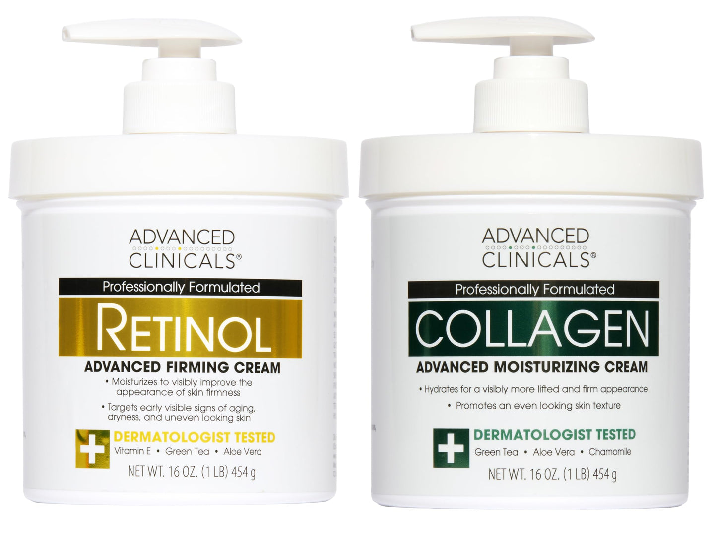 Advanced Clinicals Retinol Body Lotion + Collagen Cream Fragrance Free Face Moisturizer & Body Cream 2pc Skincare Set For Women & Men Helps Reduce Beauty & Personal Care Advanced Clinicals