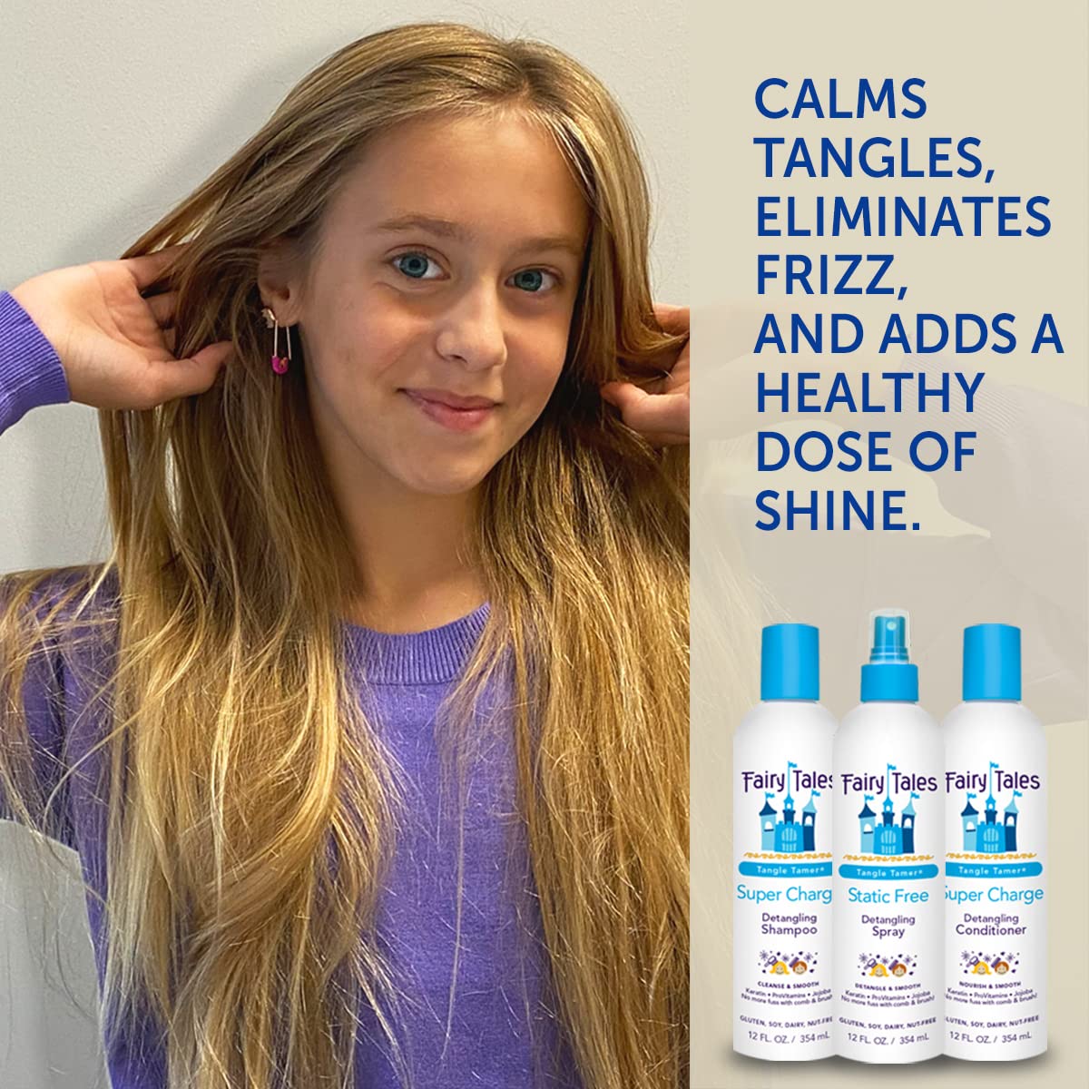 Fairy Tales Tangle Tamer Super Charge Detangling Shampoo, Conditioner, and Spray for Kids - Travel Kit - Paraben Free, Sulfate Free, Gluten Free, Nut Beauty & Personal Care Fairy Tales