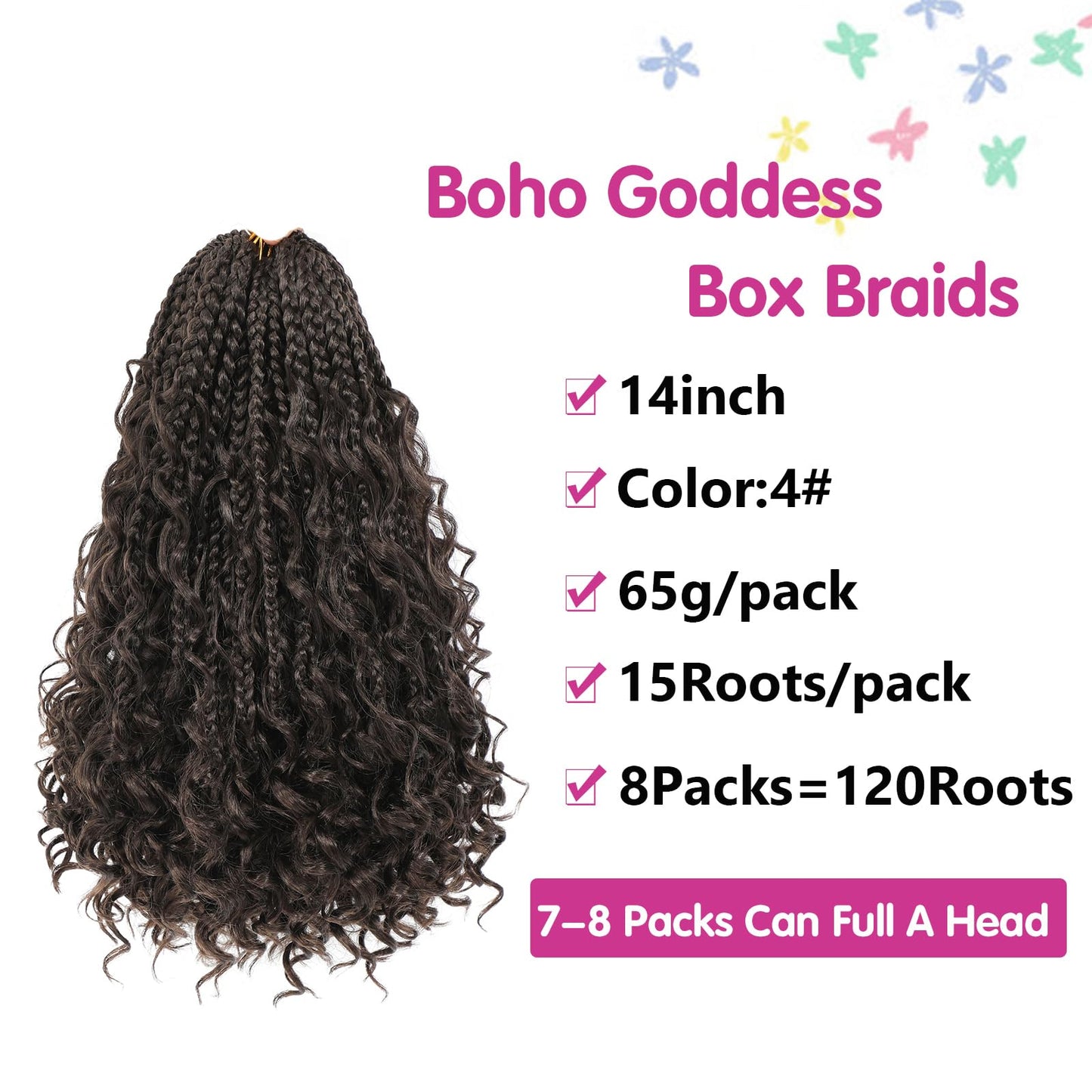 Wodun 14inch Goddess Box Braids Crochet Hair Pre Looped Box-Braids Crochet-Hair with Curly Ends For Black Women Synthetic 3X Bohemian Box Braiding Beauty & Personal Care Wodun
