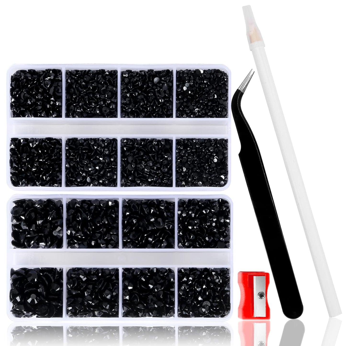 QPRETTY DU 10400 Black Rhinestones, Jelly Resin Crystals for Nails, Flatback Non Hotfix DIY Crystals with 15 cm Pencil Sharpener and Tweezer & Picker Beauty & Personal Care QPRETTY DU