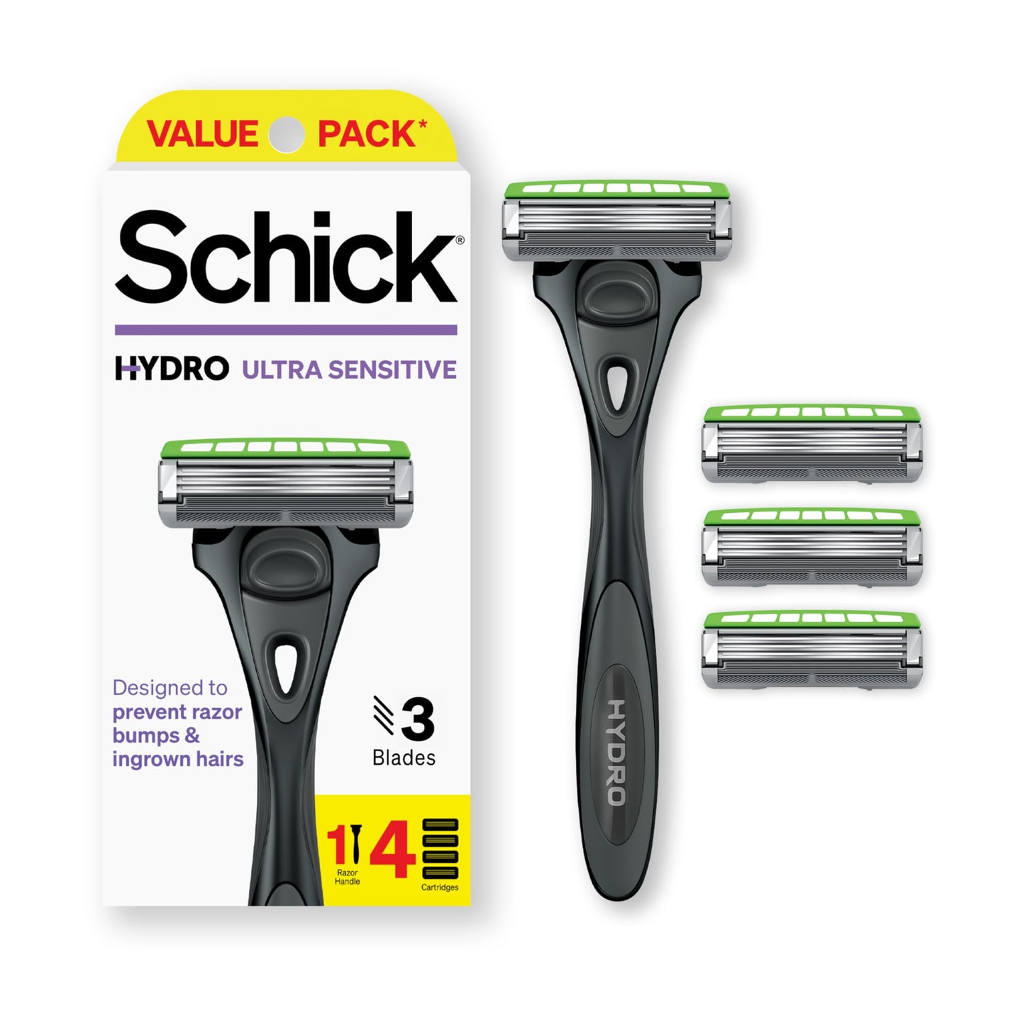 Schick Hydro Ultra Sensitive Razors for Men - 3-Blade Mens Razors for Shaving Sensitive Skin, 1 Mens Razor Handle with 4 Razor Blades Refills Beauty and Personal Care Schick
