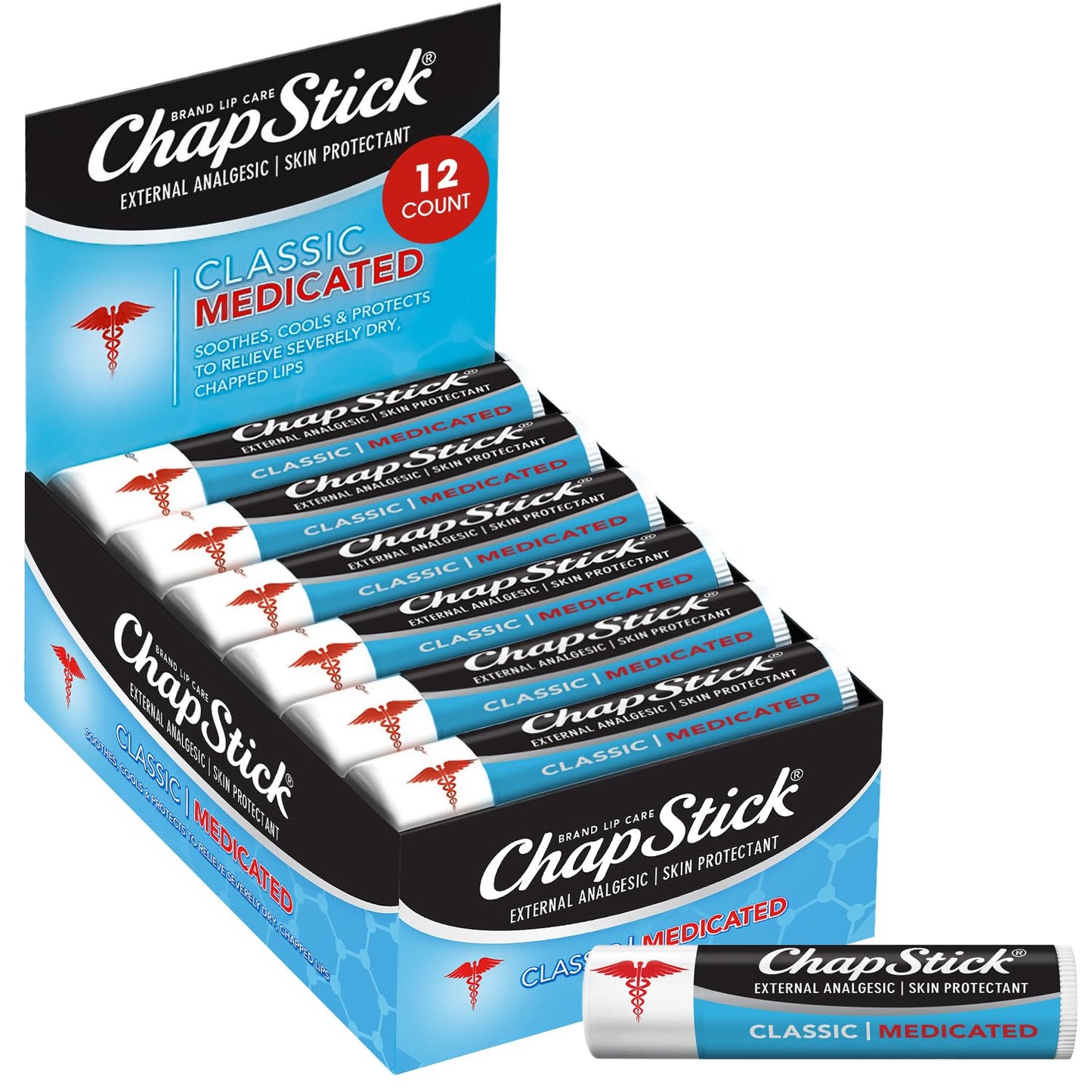 Chapstick ChapStick Classic Lip Balm Skin Protectant Bulk, 12 Count, Medicated Flavor, 0.15 Ounce Beauty and Personal Care ChapStick
