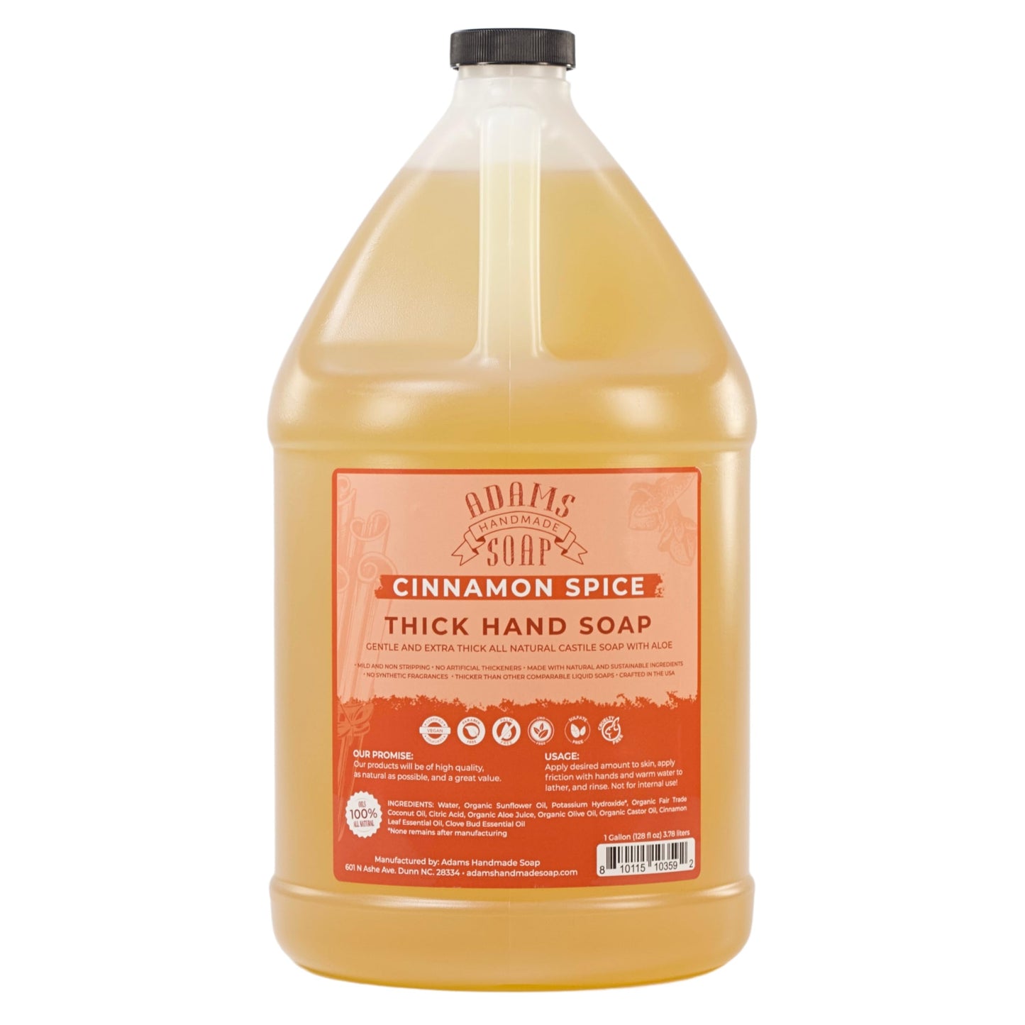 Adams Handmade Soap Thick Organic Castile Liquid Hand Soap 1 Gallon Refill - Cinnamon Spice Beauty & Personal Care Adams Handmade Soap