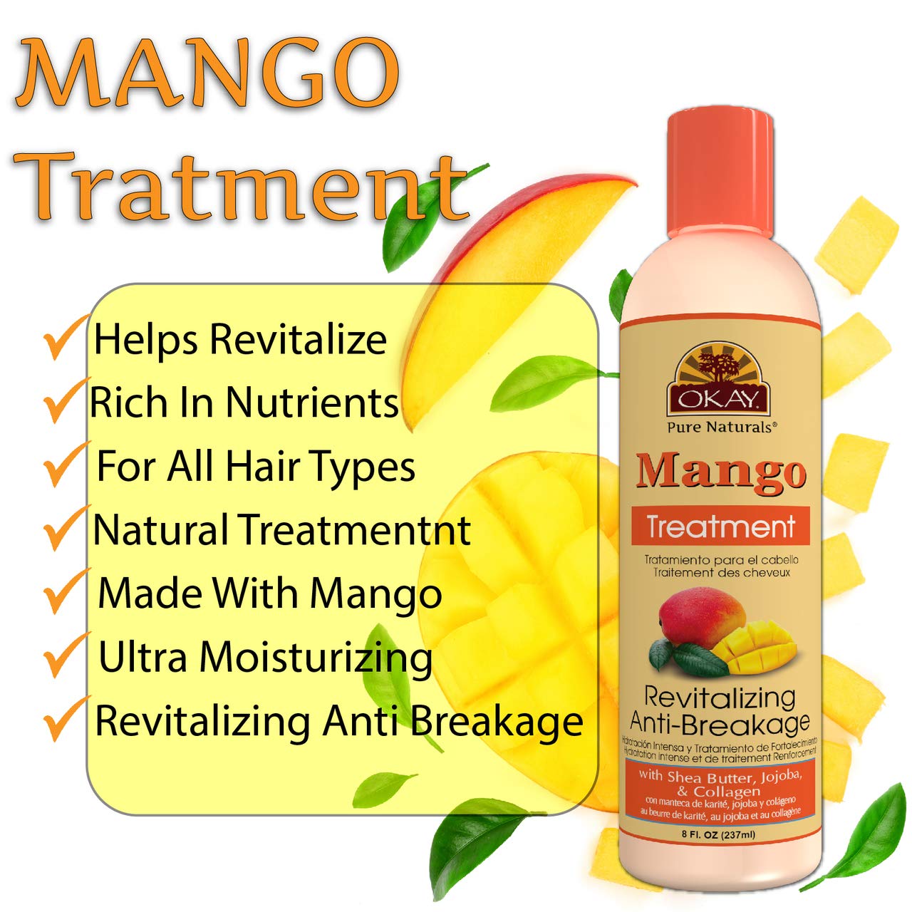 Okay Mango Revitalizing Anti-Breakage Treatment, For All Hair Types, Revitalize, 8 Fl Oz Beauty & Personal Care OKAY