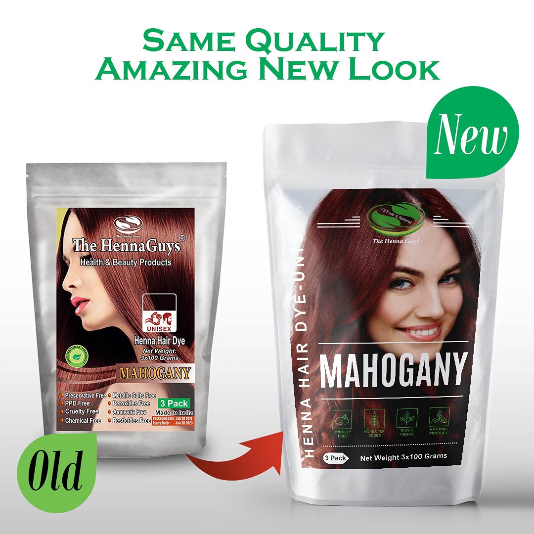 3 Packs Of Mahogany Henna Hair & Beard Color/Dye 100 Grams - Natural Hair Color, Plant-based Hair Dye - The Henna Guys Beauty & Personal Care The Henna Guys