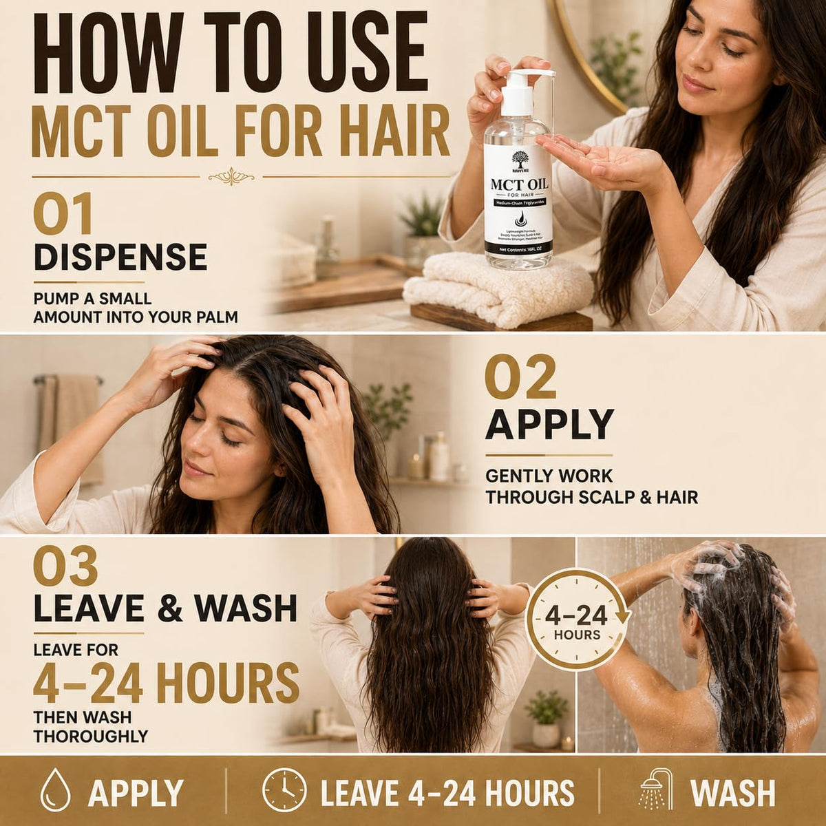 Nature's Will Organic MCT Oil for Hair, Extracted from Organic Coconut Oil, Medium-Chain Triglycerides Hair Oil, 16 Fl Oz (Pack of 2)