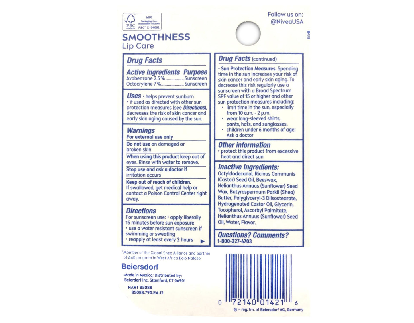 NIVEA Smoothness Broad Spectrum SPF 15 Sunscreen Lip Care, 0.17 Oz (2 Pack) Beauty and Personal Care NIVEA