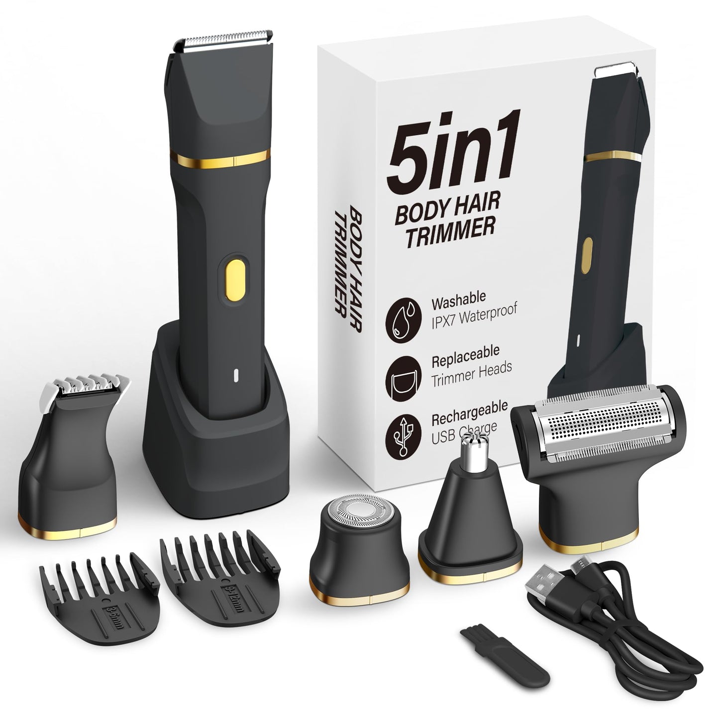 KINGTEE 5-in-1 Electric Bikini Trimmer for Women - IPX7 Waterproof Shaver, Cordless Body & Facial Razors for Women, Ceramic Blades, USB-C Beauty and Personal Care KINGTEE