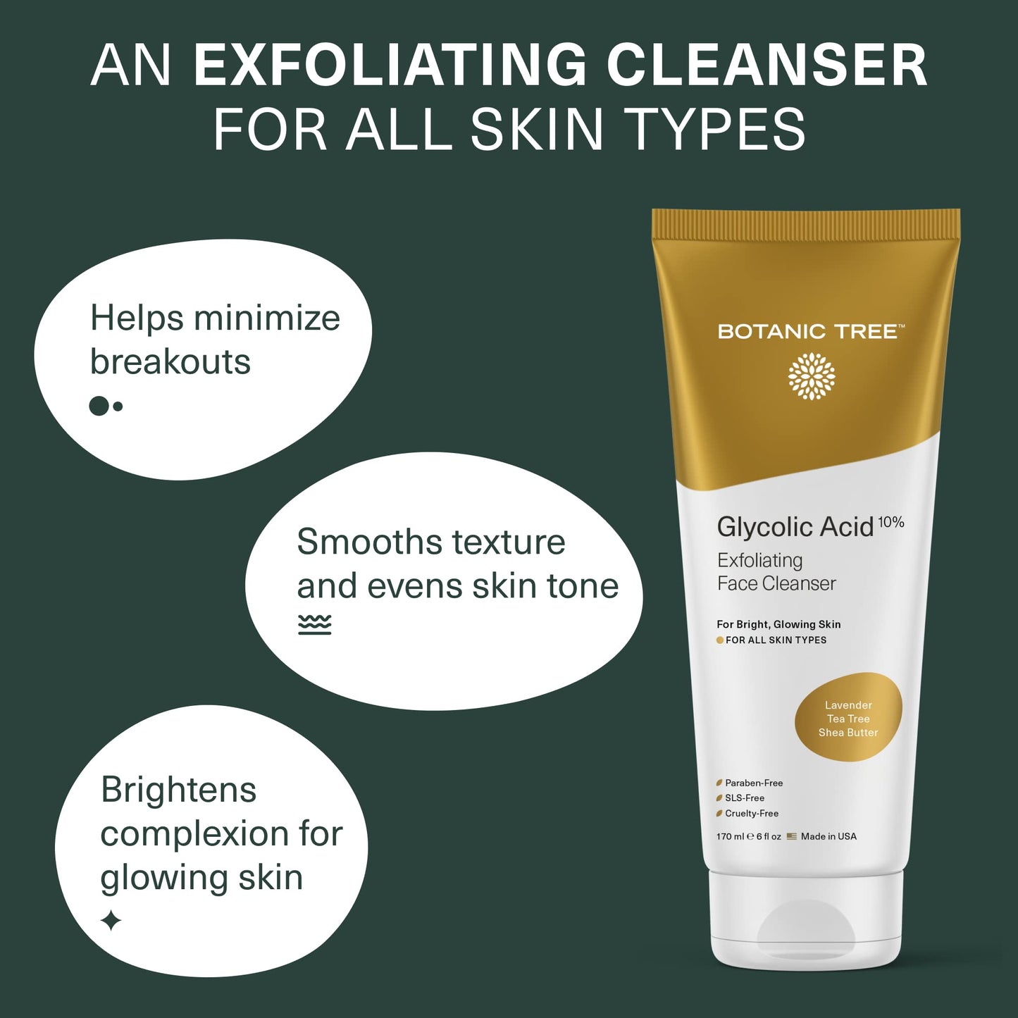 Botanic Tree Glycolic Acid Face Wash - Facial Cleanser For Skin Care, Treatment Scrub, 10% Glycolic and Salicylic Acid 6 fl. oz (2 pack) Beauty & Personal Care Botanic Tree