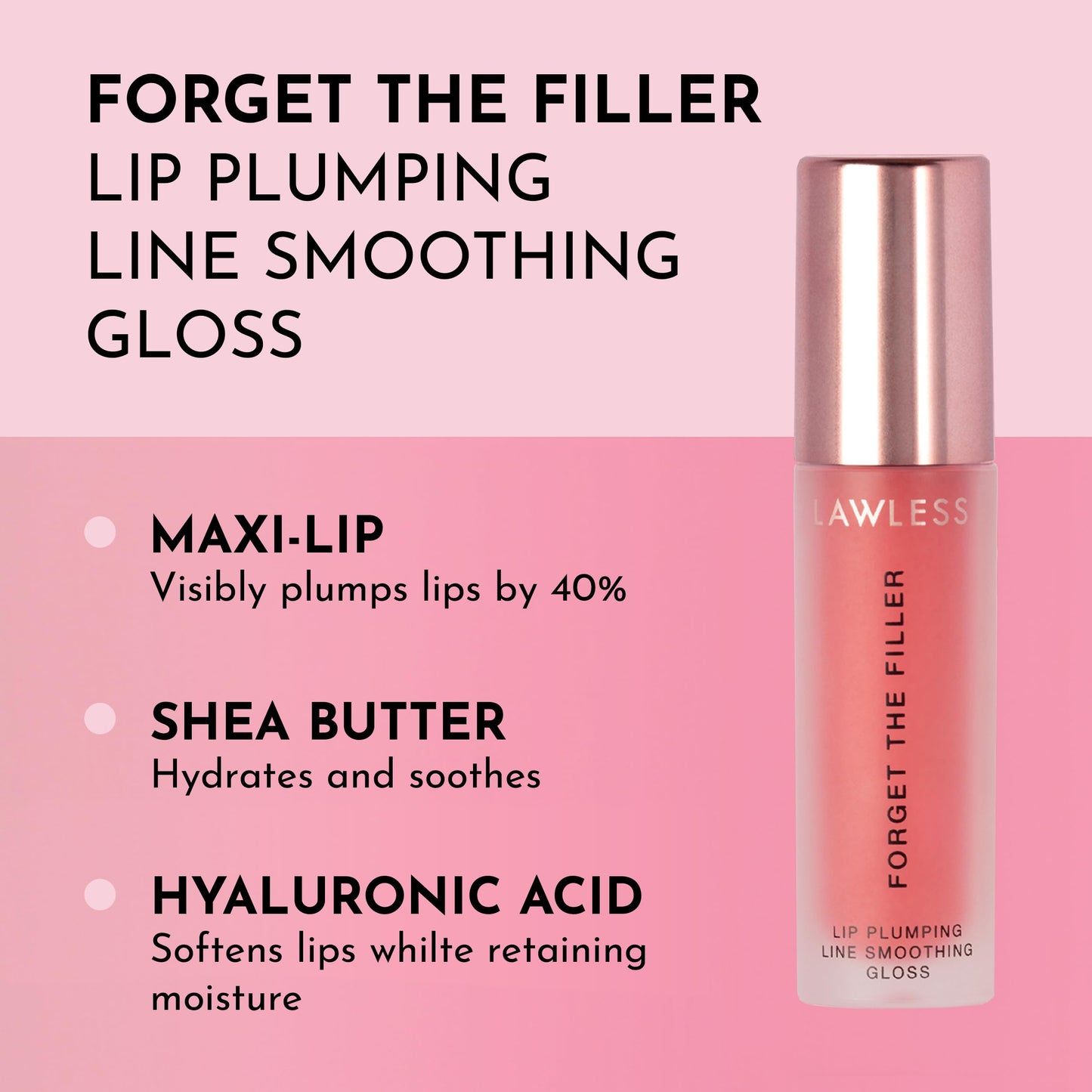 Lawless Forget the Filler Lip Plumping Line Smoothing Gloss - Cherry Vanilla - Premium Volumizing Lip Gloss with Natural Ingredients Designed to Beauty & Personal Care Lawless