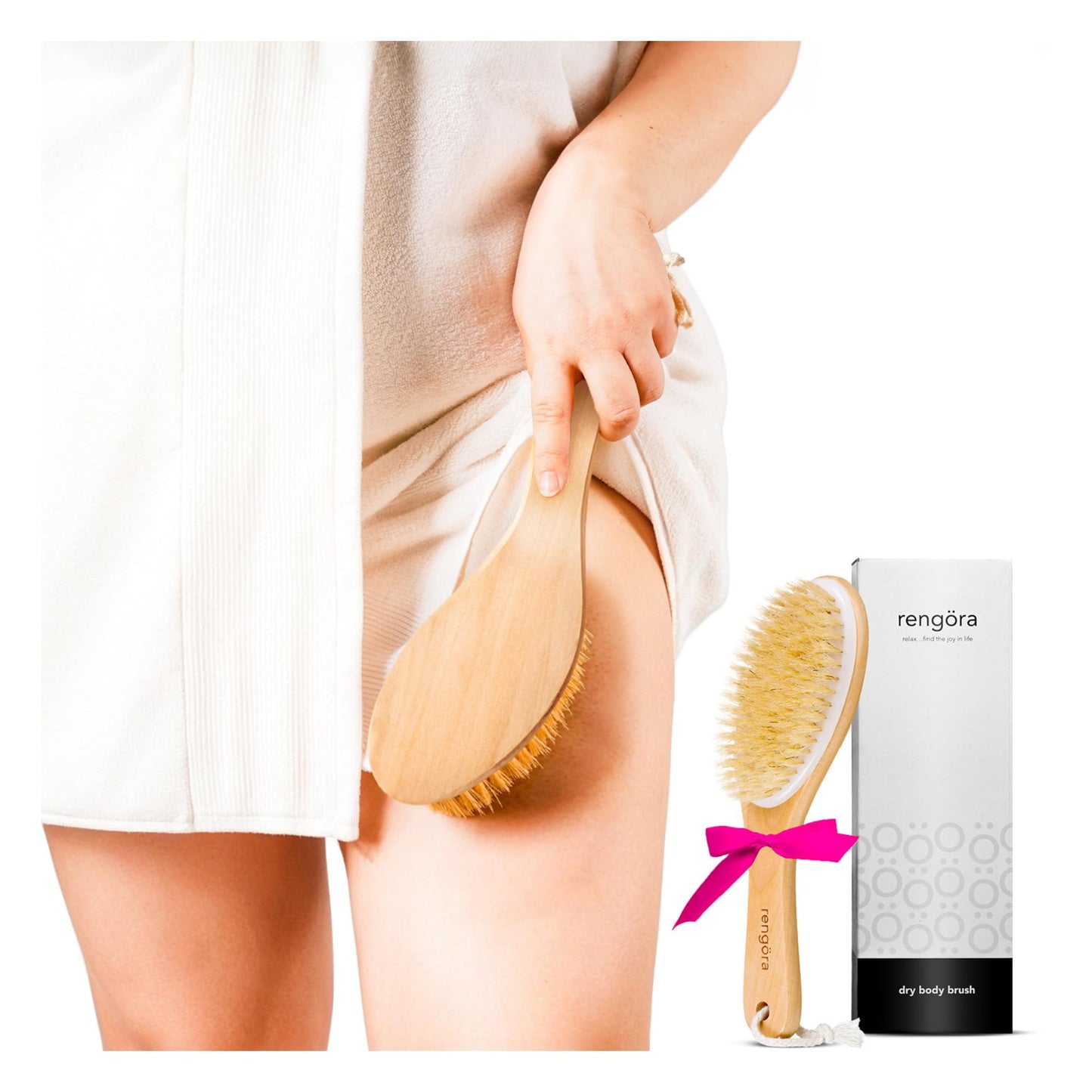 Dry Brushing Body Brush, Body Scrubber Dual-Use for Wet/Dry Exfoliating, Great for Lymphatic Drainage, Natural Boar Bristles, Ergonomic Handle, Makes Beauty and Personal Care rengöra