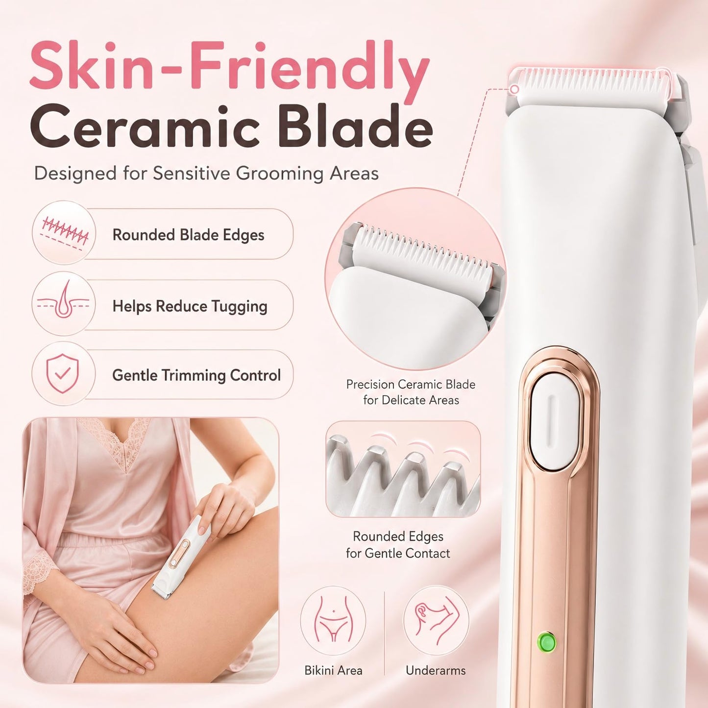 Bikini Trimmer for Women, 2-in-1 Electric Razors for Women Painless, Pubic Hair Trimmer & Facial Hair Remover, IPX7 Waterproof Rechargeable Lady Beauty and Personal Care Voivey