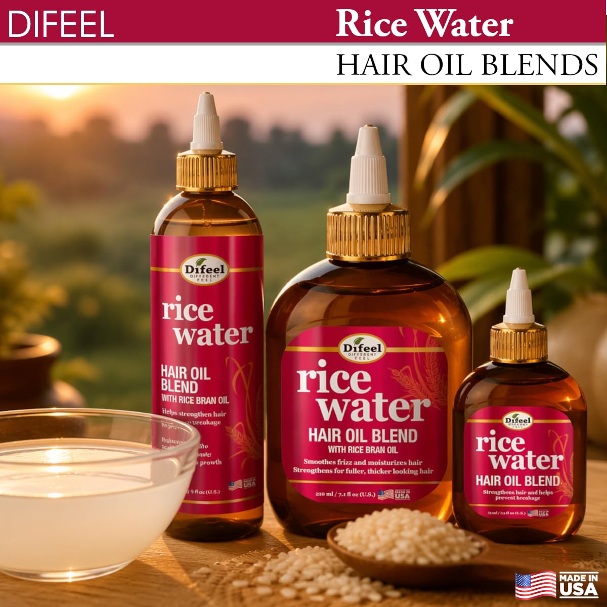 Difeel Rice Water Hair Oil Blend 7.1 oz. - Strengthening Rice Water Moisturizer for Hair