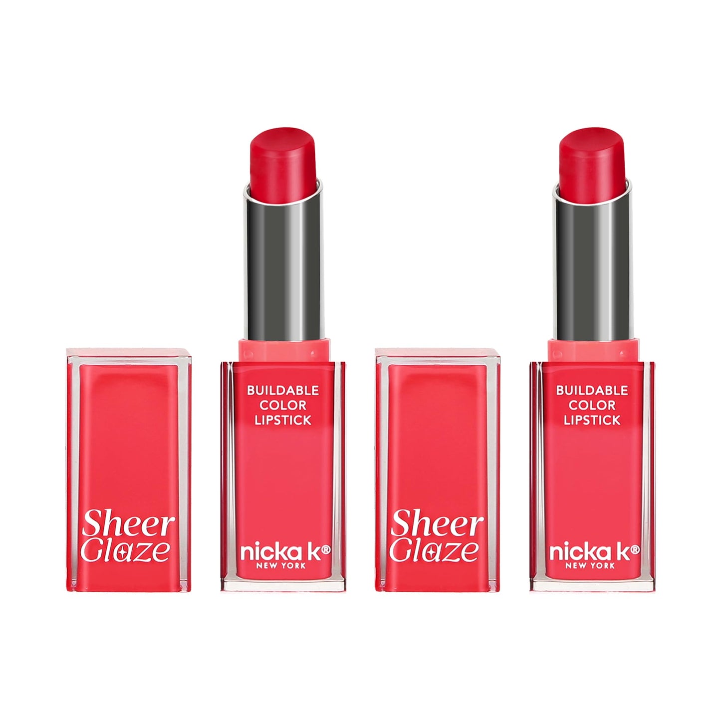 NICKA K NEW YORK Sheer Glaze Lipstick, Gloss, Balm, Tint, Buildable Color, Enhances Lips with a Dewy, Fresh Finish (Strawberry Red 2 Pack) Beauty & Personal Care NICKA K NEW YORK