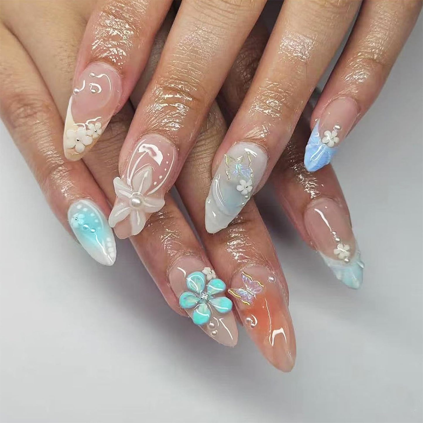 24pcs Pink Press on Nails Medium Almond Fake Nails with Small Flower Rhinestones Pearl Designs French False Nails Bow Stick on Nails Summer Floral Beauty and Personal Care FDSQHSA Default Title