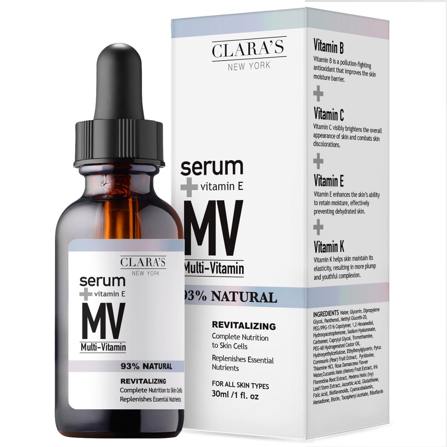 Clara’s New York 95% Natural Multi Vitamin Facial Serum with Vitamin E - Hydrating & Antioxidant Face Serum for Healthy, Glowing Skin - Made in USA Beauty & Personal Care CLARA'S NEW YORK