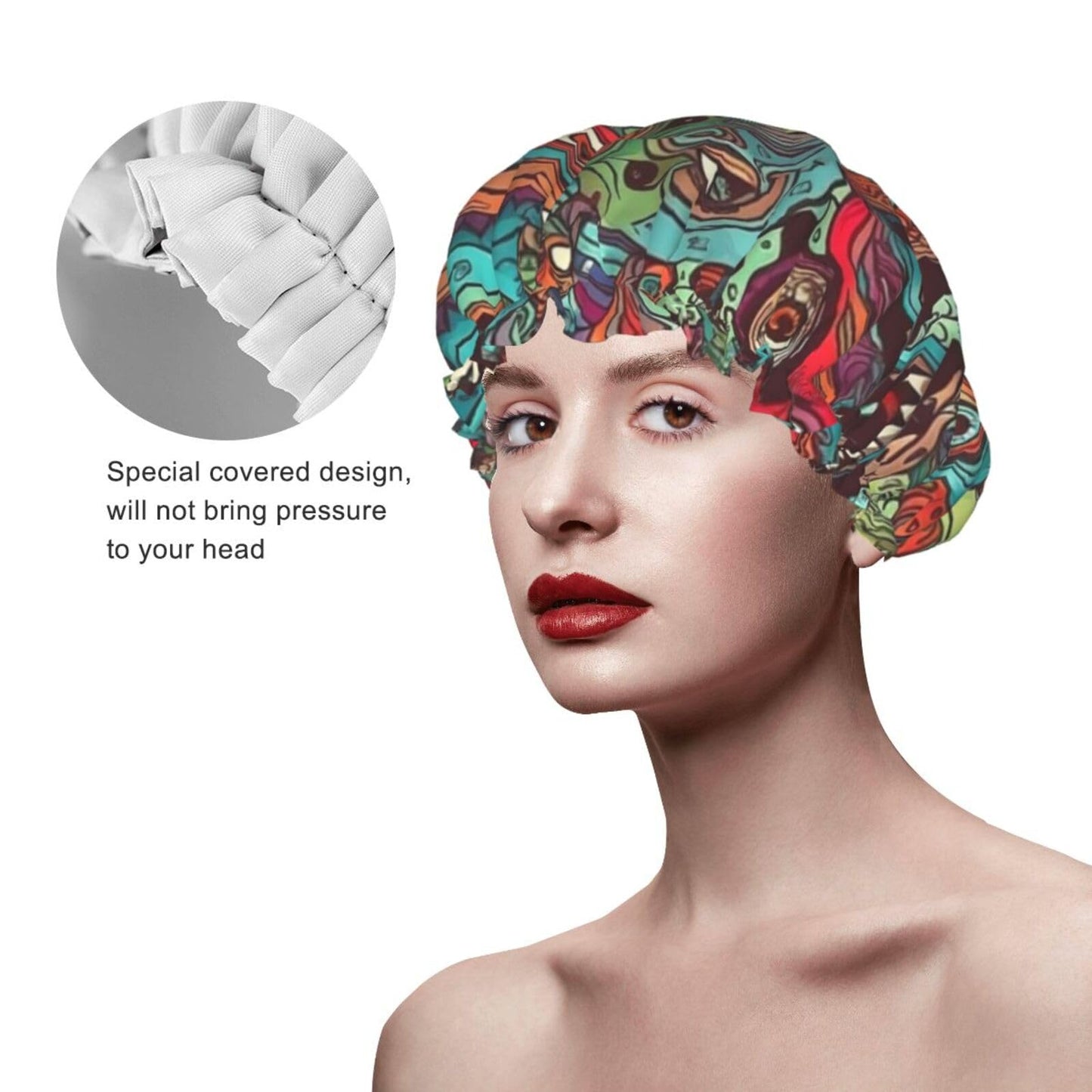 Abstract Monster Shower Cap For Women Reusable Double Layers Bathing Bath Cap Hair Caps Waterproof Elastic Band Ladies Spa Salon Shower Hat Hair Caps Beauty and Personal Care GDSHJKLW
