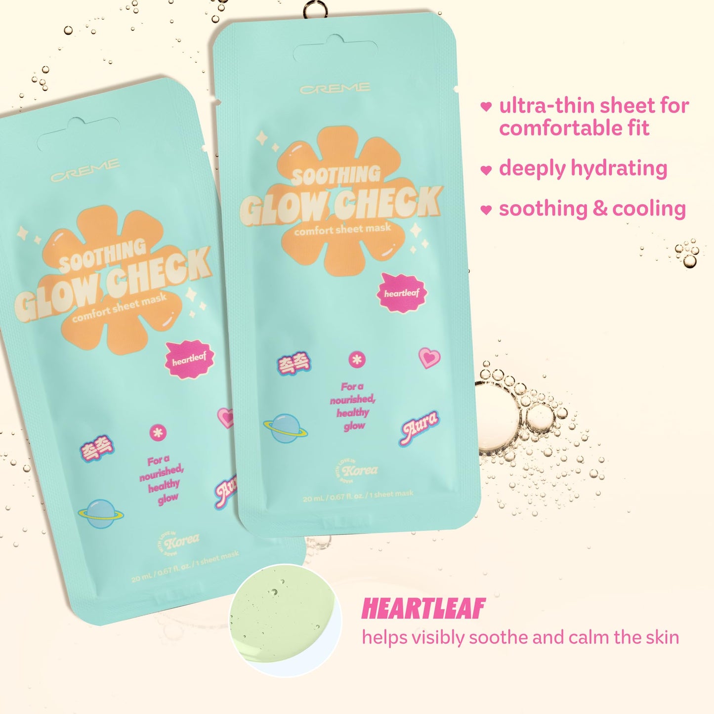 The Creme Shop Glow Check Comfort Sheet Mask 5 Pack, Facial Sheet Mask, Korean Skin Care, Hydrating, Brightening, Heartleaf Soothing Glow for Glass Beauty & Personal Care The Crème Shop