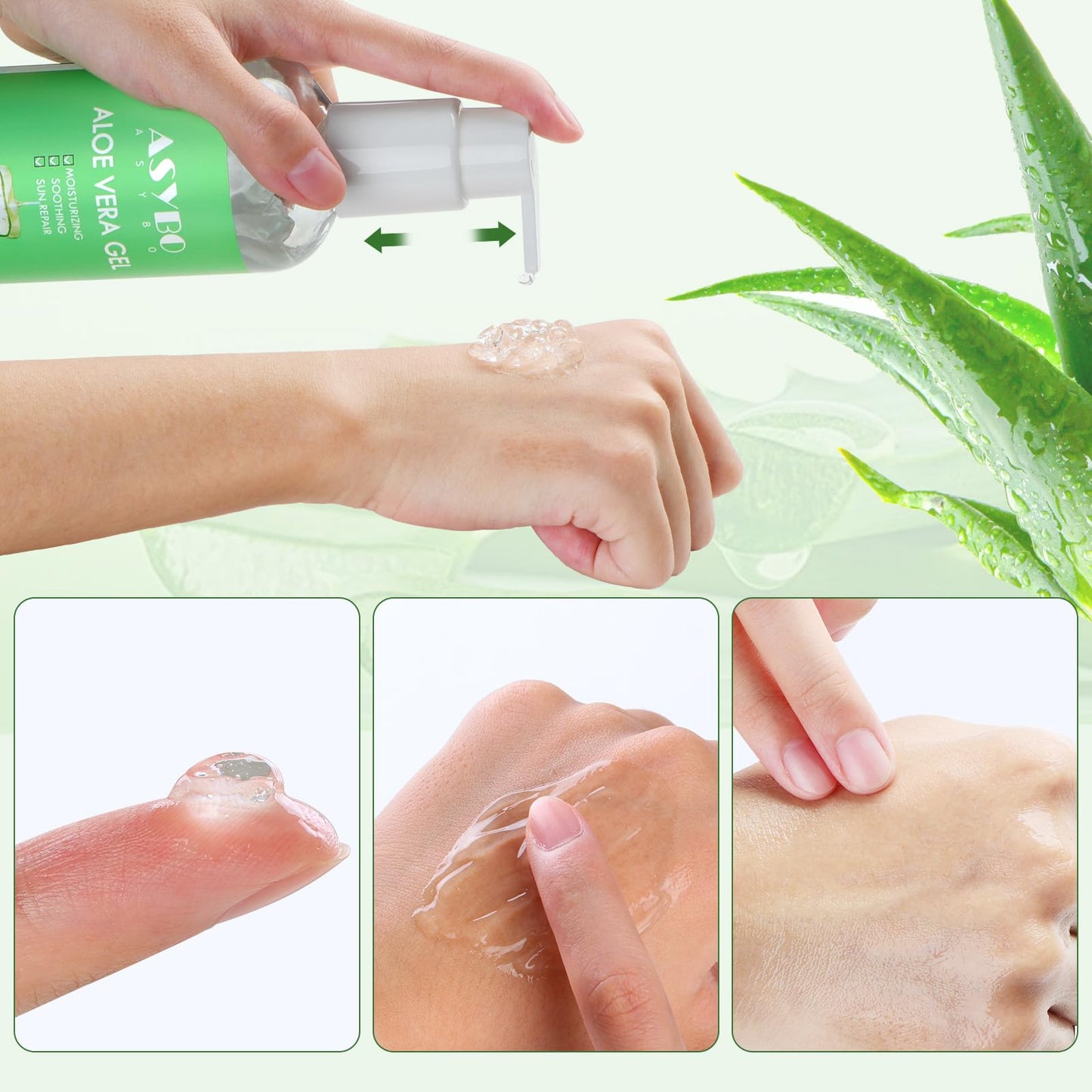 ASYBO 300 ml Aloe Vera Gel, 100% Natural Pure Aloe Vera Hydrating Facial Cream, Soothing & Moisturizing, After Sun Care, Reduce Acne, Repair Scars Beauty & Personal Care ASYBO