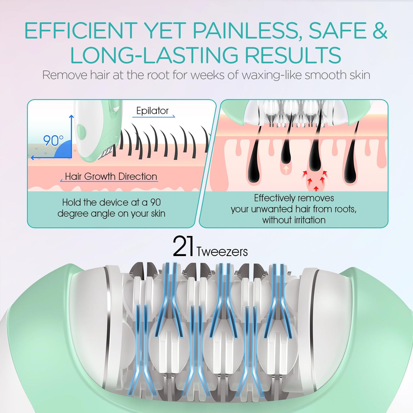 Epilators Hair Removal for Women with 21 Tweezers & LED Light, 2 Speeds Cordless Facial Hair Removal for Women, Electric Hair Removal Epilators Beauty and Personal Care VOGOE