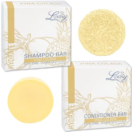 Luxiny Pina Colada Shampoo and Conditioner Bar Set - Sulfate-Free Shampoo Bar (60g) & Deep Conditioner Bar (50g) for Normal to Dry Hair, Made in USA Beauty & Personal Care Luxiny