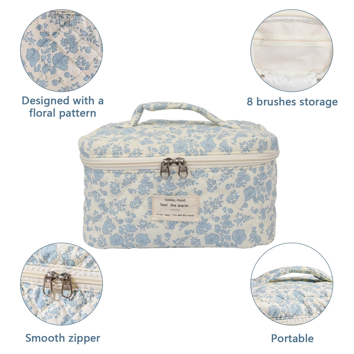Gosect Large Makeup Bag, Cute Cosmetic Bag for Women Girls, Floral Coquette Aesthetic Toiletry Bag, Travel Make Up Organizer Bag (Rose Plaid Pattern) Beauty and Personal Care Gosect